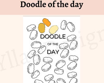 Gold doodle of the day printable pdf planner page journal page daily drawing doodle page daily doodle challenge digital download a4 a5