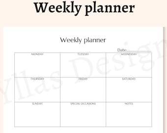 Weekly planner printable landscape pdf weekly organiser weekly schedule weekly agenda undated planner instant download minimalist planner