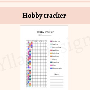 Hobby tracker printable pdf hobby journal page habit tracker wellness tracker daily activity planner page instant download a4 a5 half letter