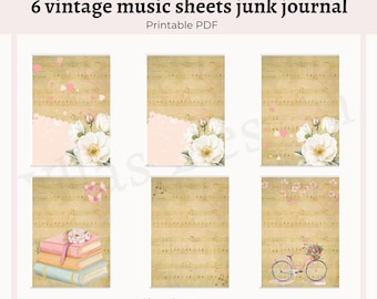 Printable Vintage Sheet Music Paper, Junk Journal Ephemera Pages, Floral & Butterfly Collage, Scrapbook Backgrounds Digital Download