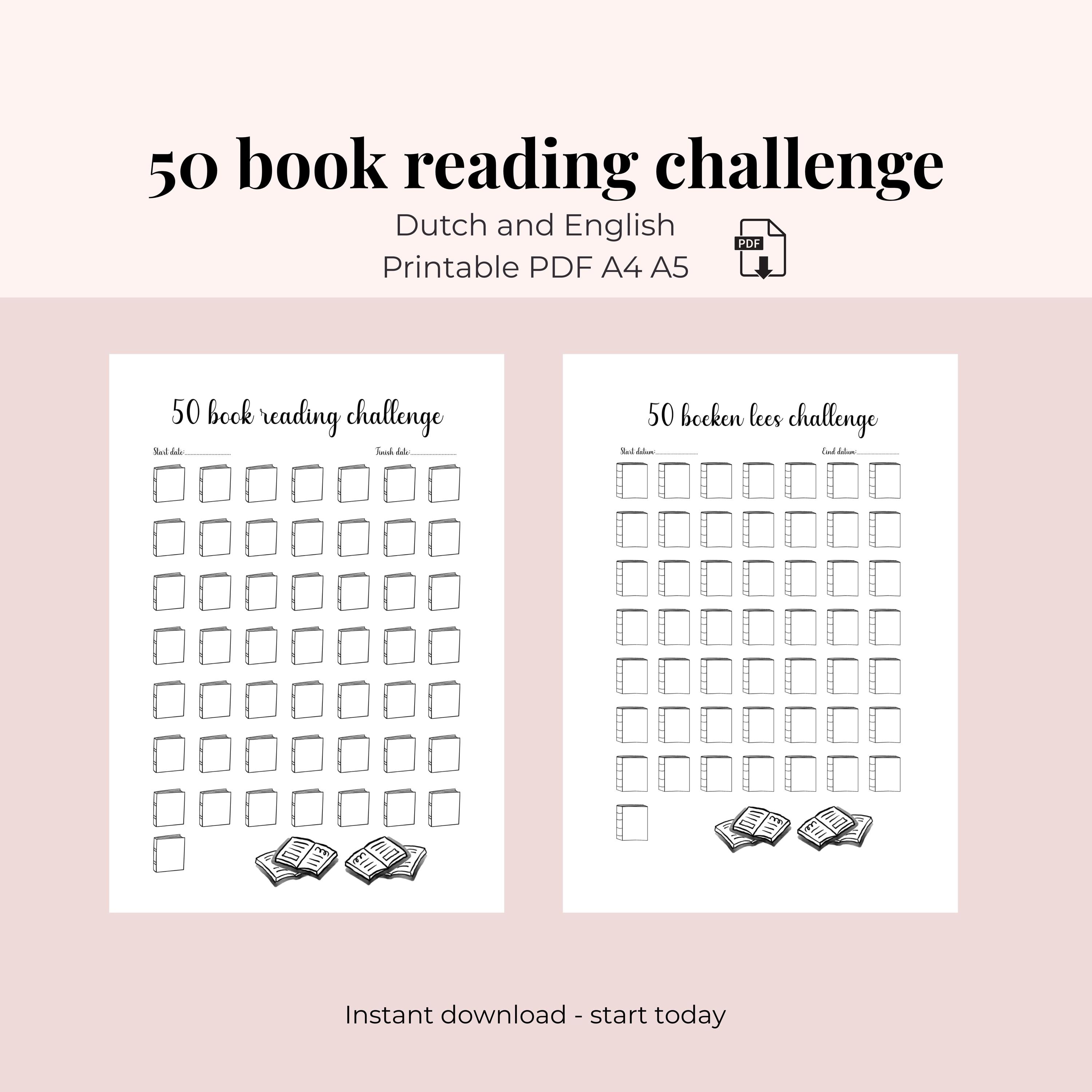 50 Book Reading Challenge Printable | Yearly Reading Challenge Tracker ...