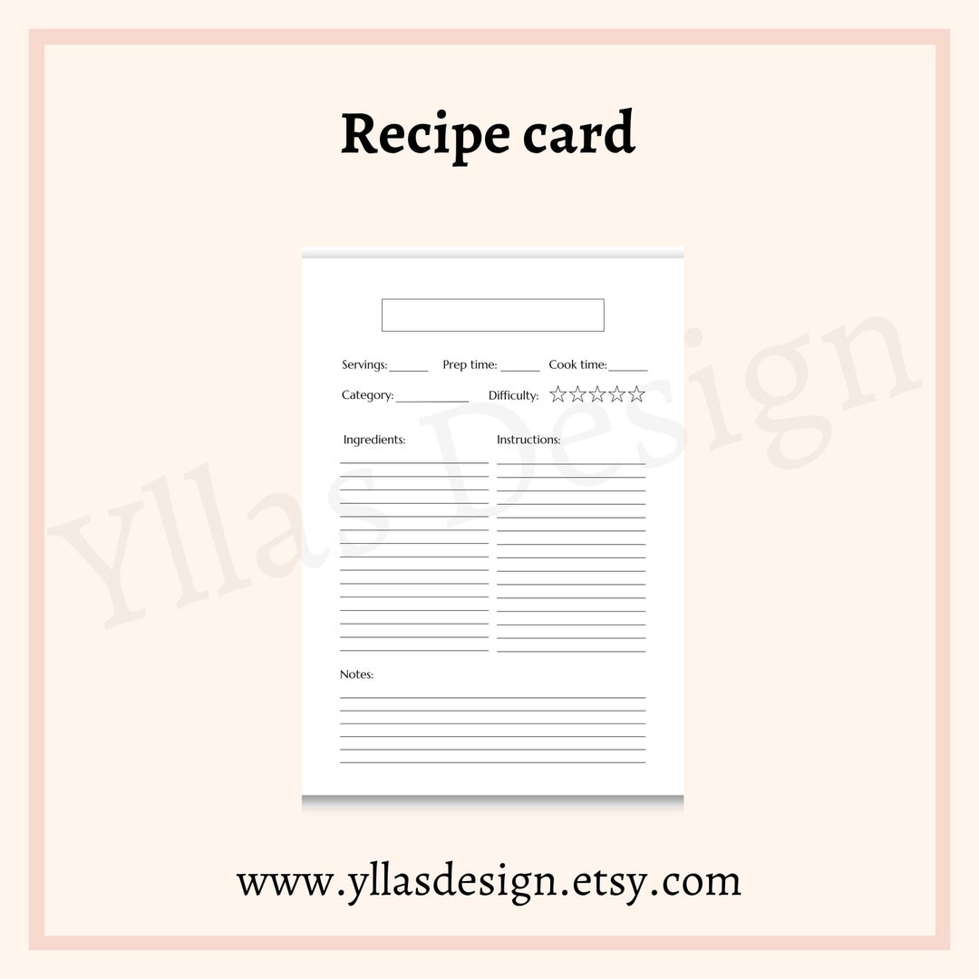 Recipe Card Blank Template Printable Pdf Recipe Blank Recipe Page ...