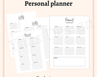 Planificador semanal personal minimalista imprimible sin fecha planificador de productividad personal trabajo pdf descarga instantánea a4 a5 tamaño carta media letra