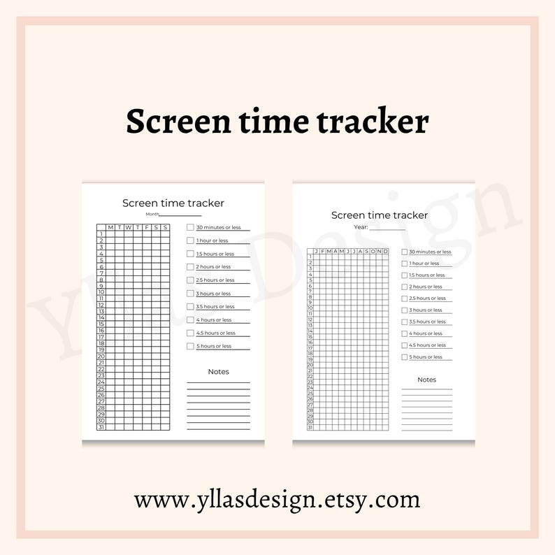 Screen Time Measuring Questionnaire.pdf Screen Time Tracker Printable Pdf Habit Tracker Phone Tracker Journal ...