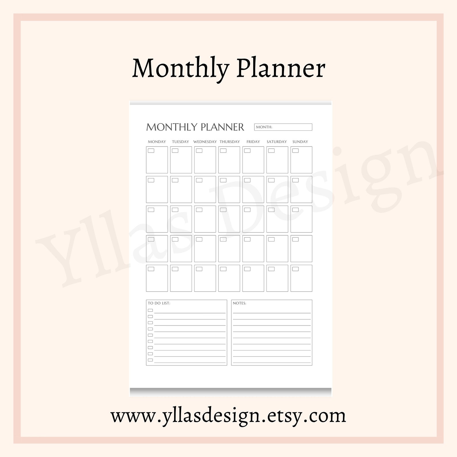Undated Monthly Planner Printable PDF Minimalist Monthly Calendar Organizer Digital Download ...