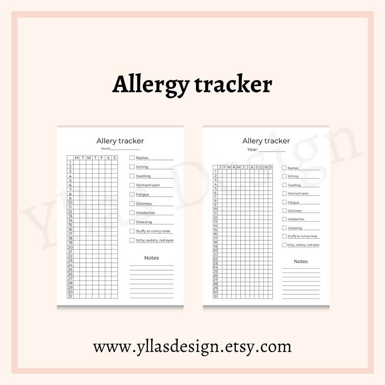 Allergy Tracker Printable Pdf Symptom Tracker Health Tracker Allergy ...