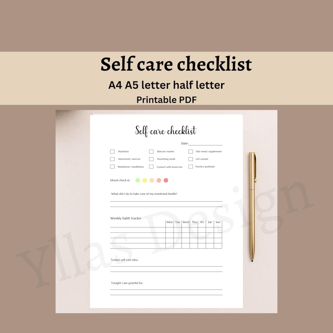 Self Care Checklist Printable Pdf Mood Tracker Daily Habit Tracker ...