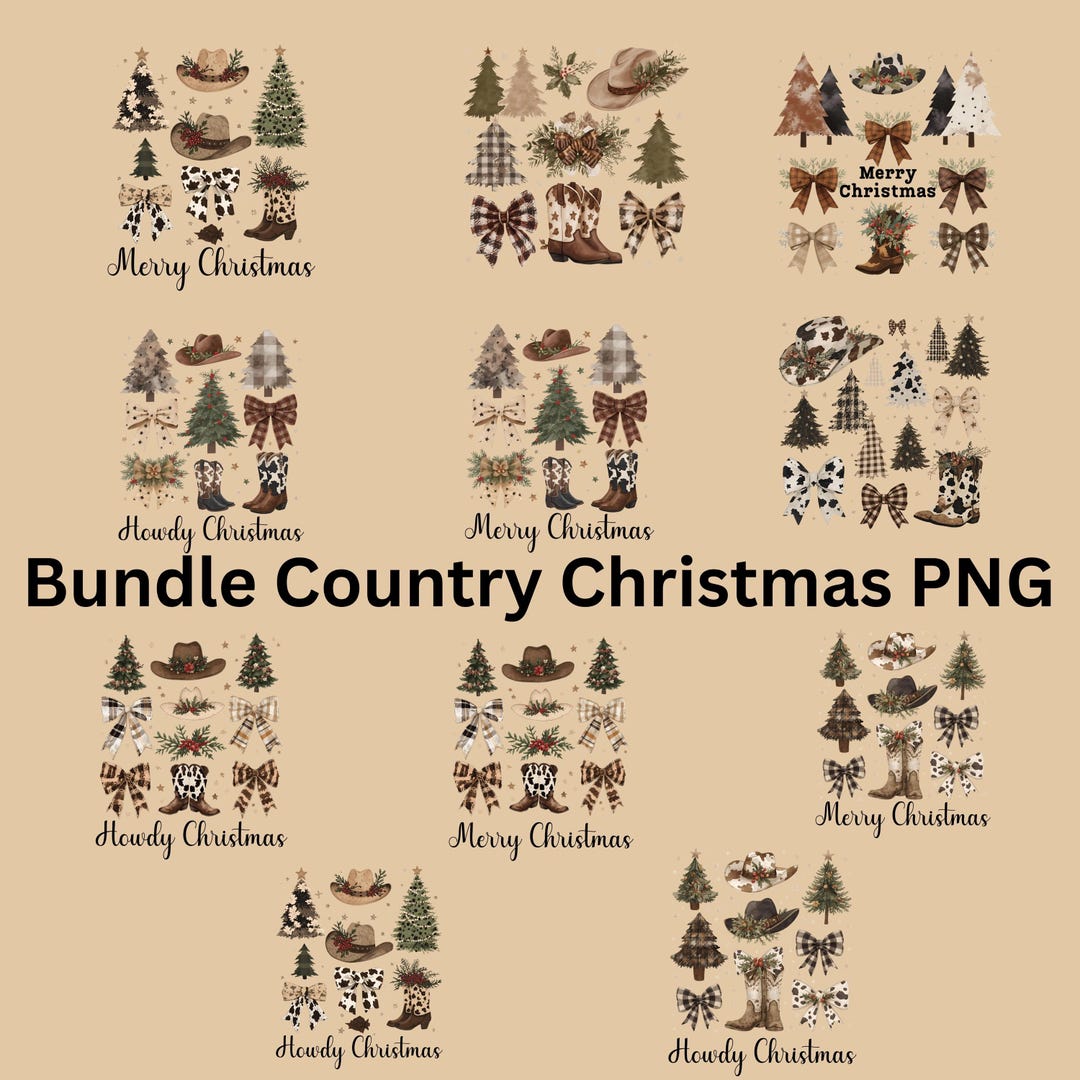 Country Christmas Collage PNG Bundle Rustic Farmhouse Holiday Clipart ...