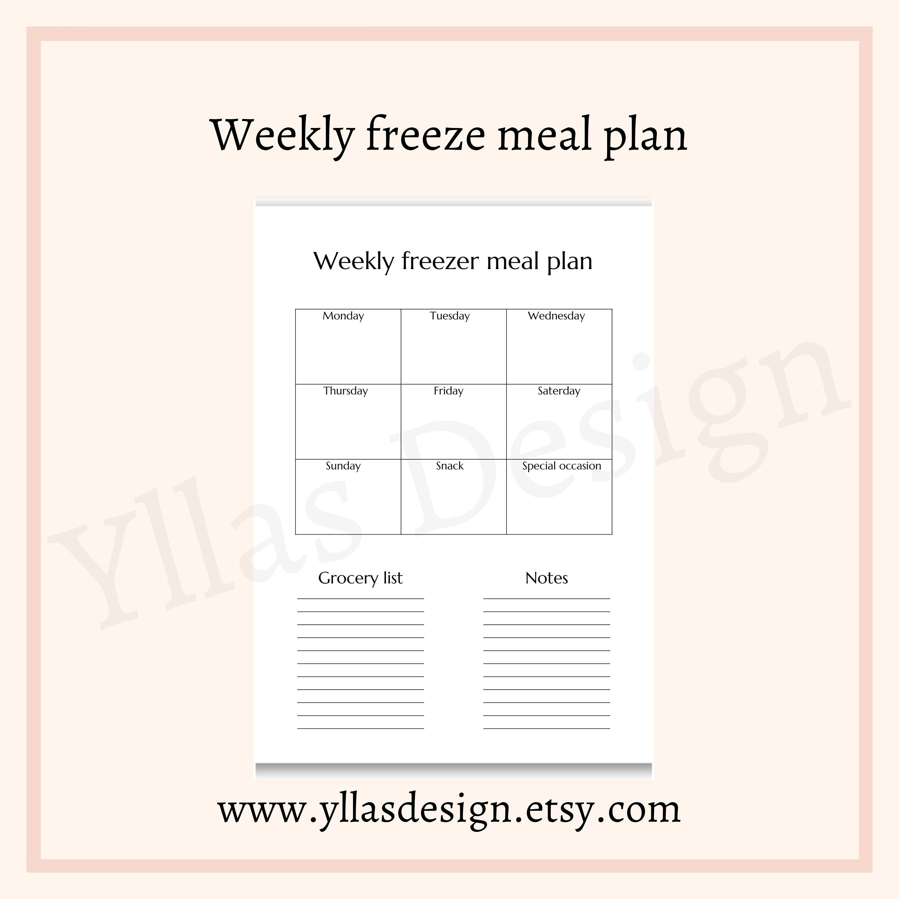 Weekly Freezer Meal Plan Printable Pdf 7 Day Menu Planner Family Food ...