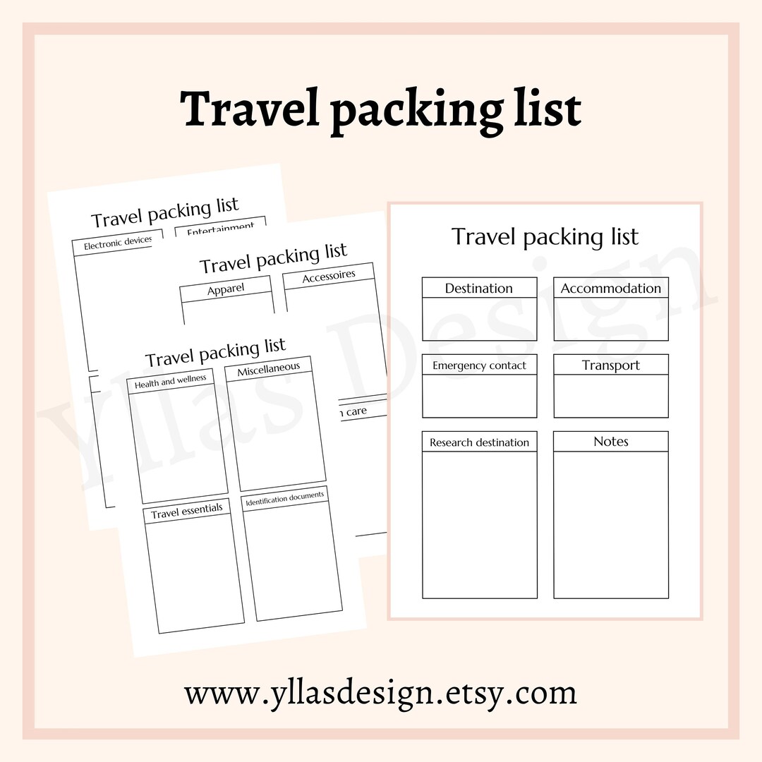 Travel Packing List Printable Pdf Travel Packing Checklist Vacation ...