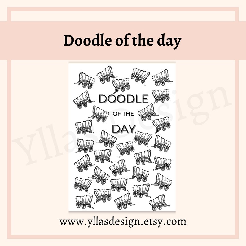 Wagon Ride Doodle Covered Wagon Doodle of the Day Printable Pdf Planner Page Journal Page ...