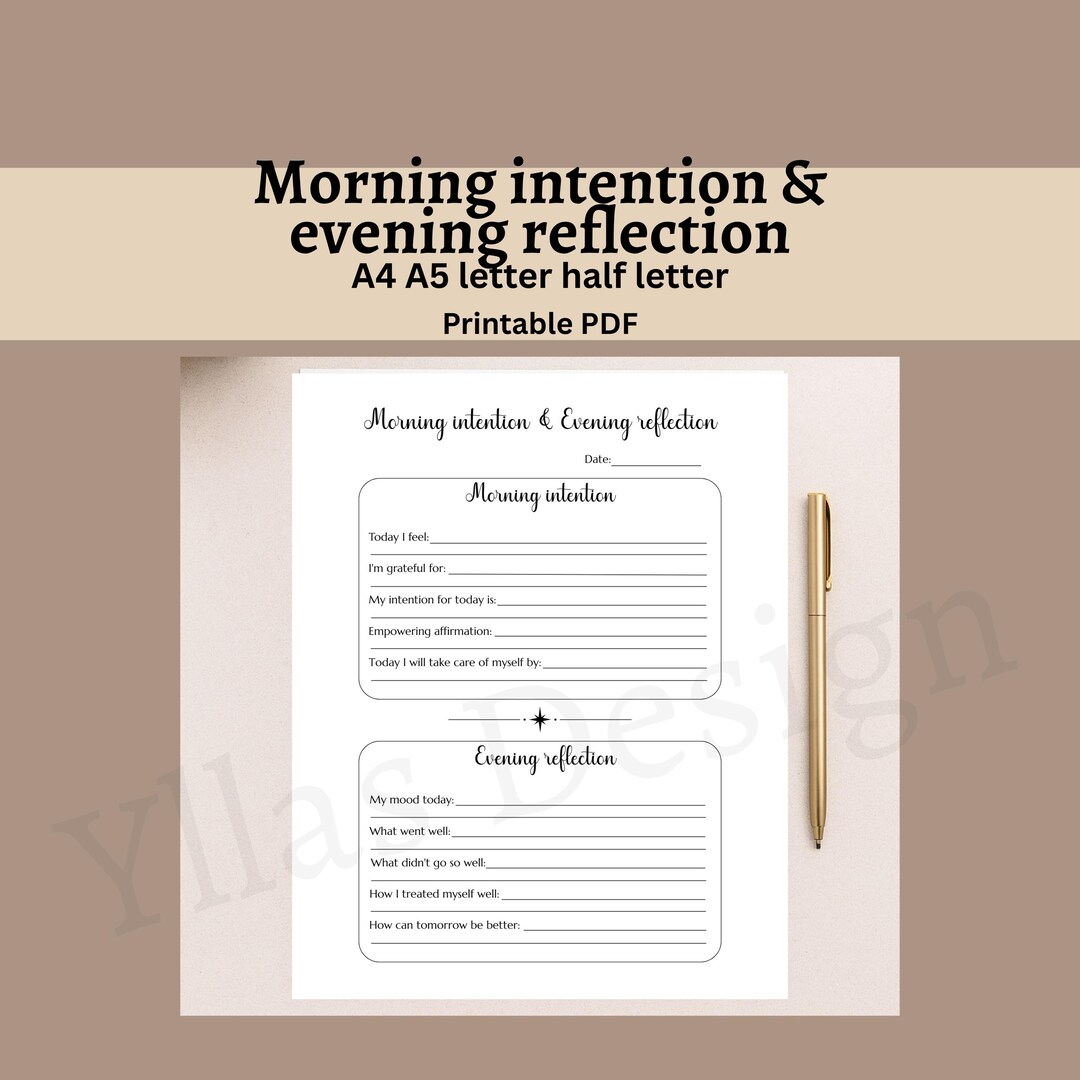 Mourning Routine Intentions Worksheet Morning Intention and Evening Reflection Printable Pdf Daily Journal ...