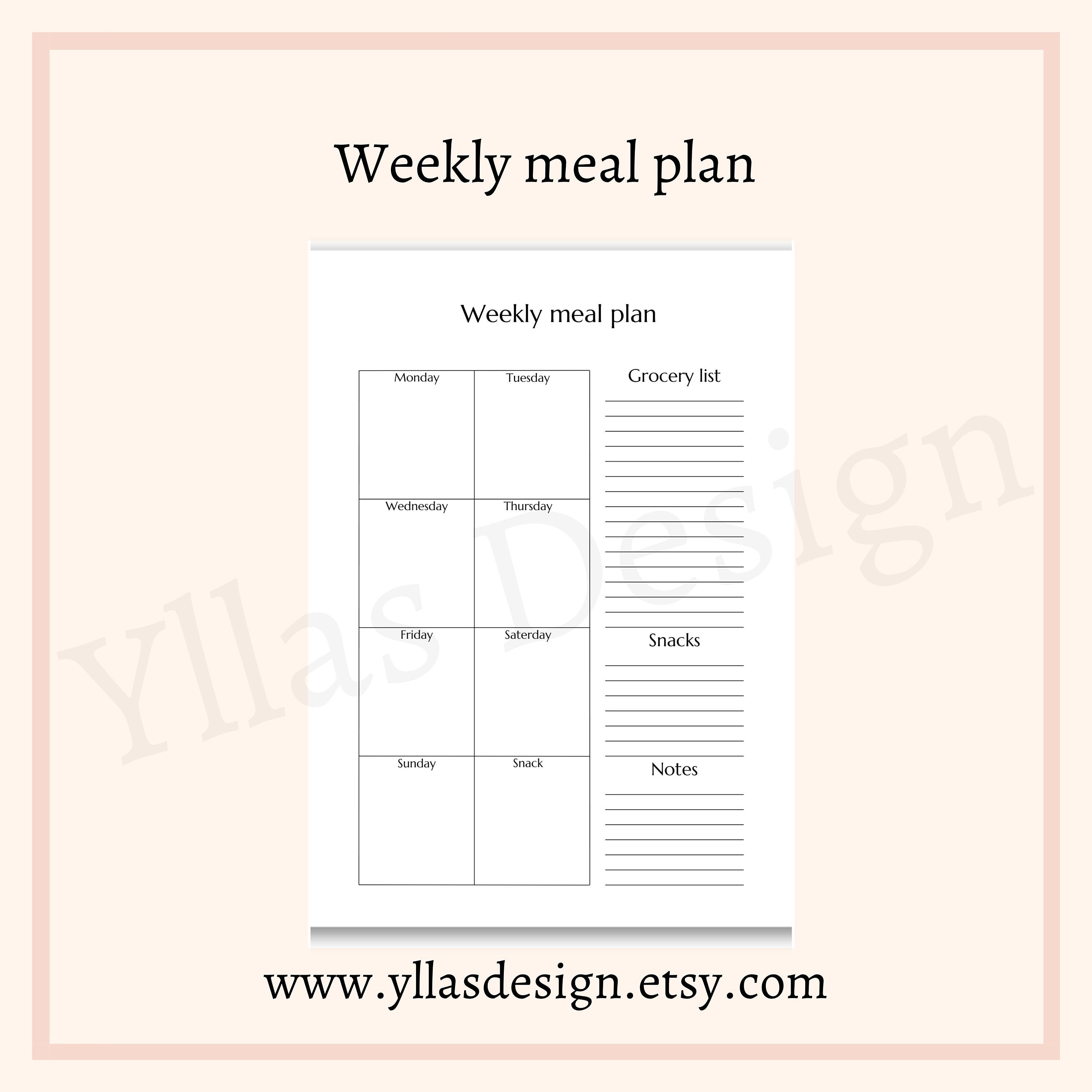 Weekly Meal Planner Printable Pdf Family Meal Planner Health Fitness ...