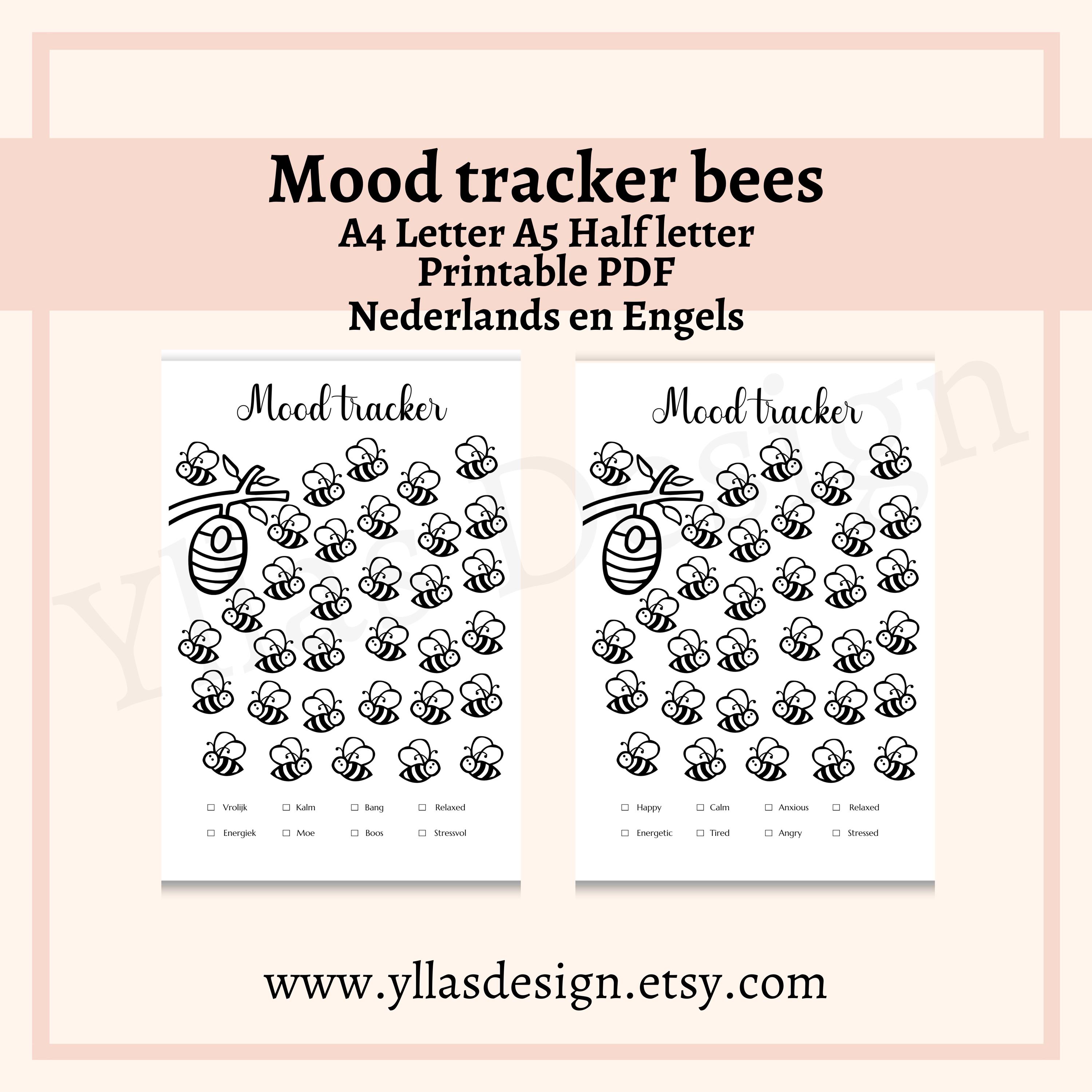 Bee Mood Tracker Printable Honeybee Planner Page Daily Mood Tracking ...