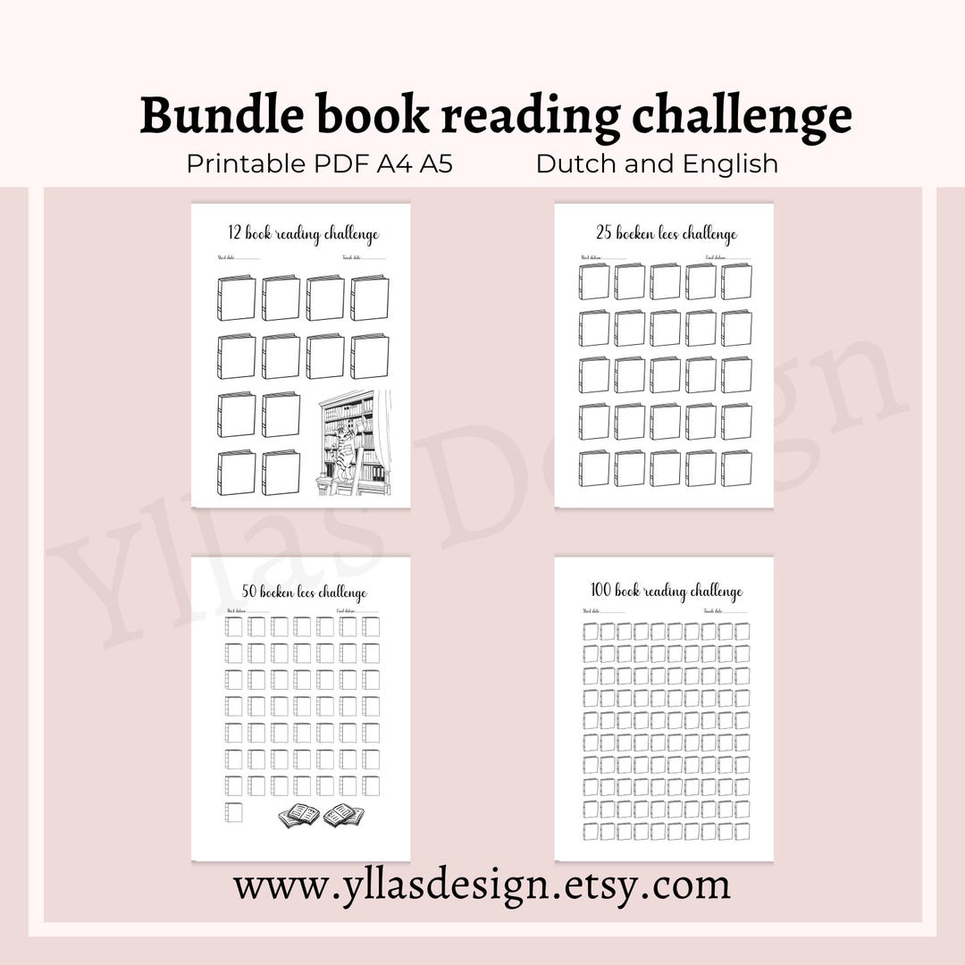 Bundle Book Reading Challenge Printable | 12 25 50 100 Reading ...