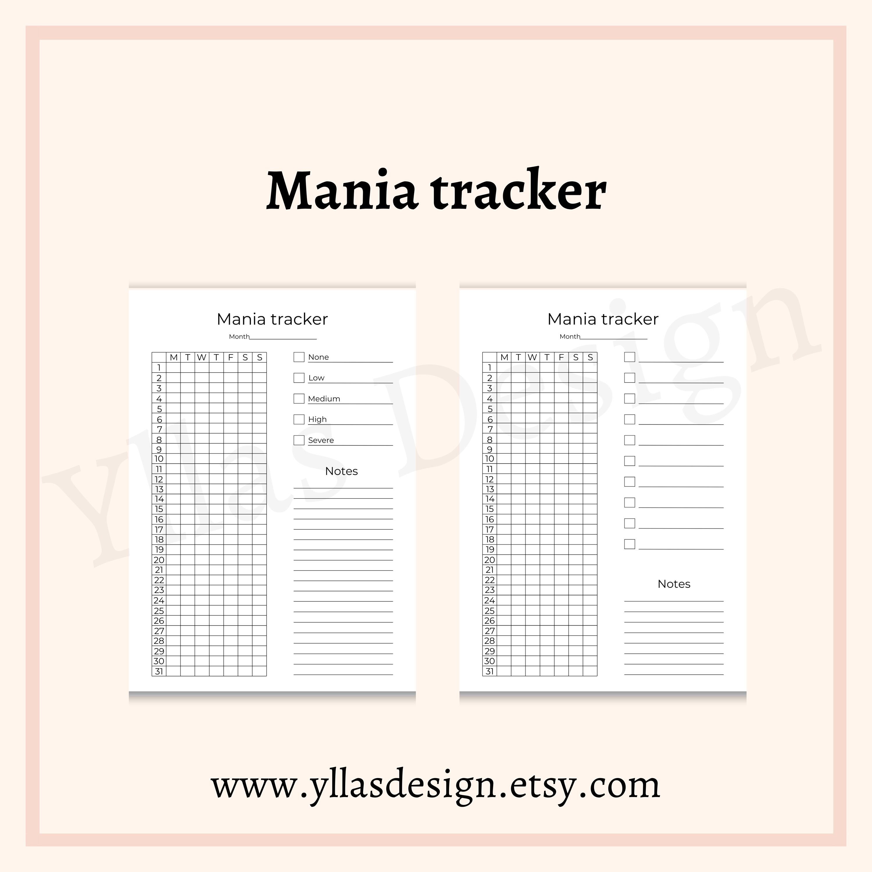 Mania Tracker Printable Pdf Health Tracker Journal Page Mental Health ...