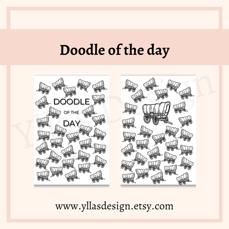 Wagon Ride Doodle Covered Wagon Doodle of the Day Printable Pdf Planner Page Journal Page ...