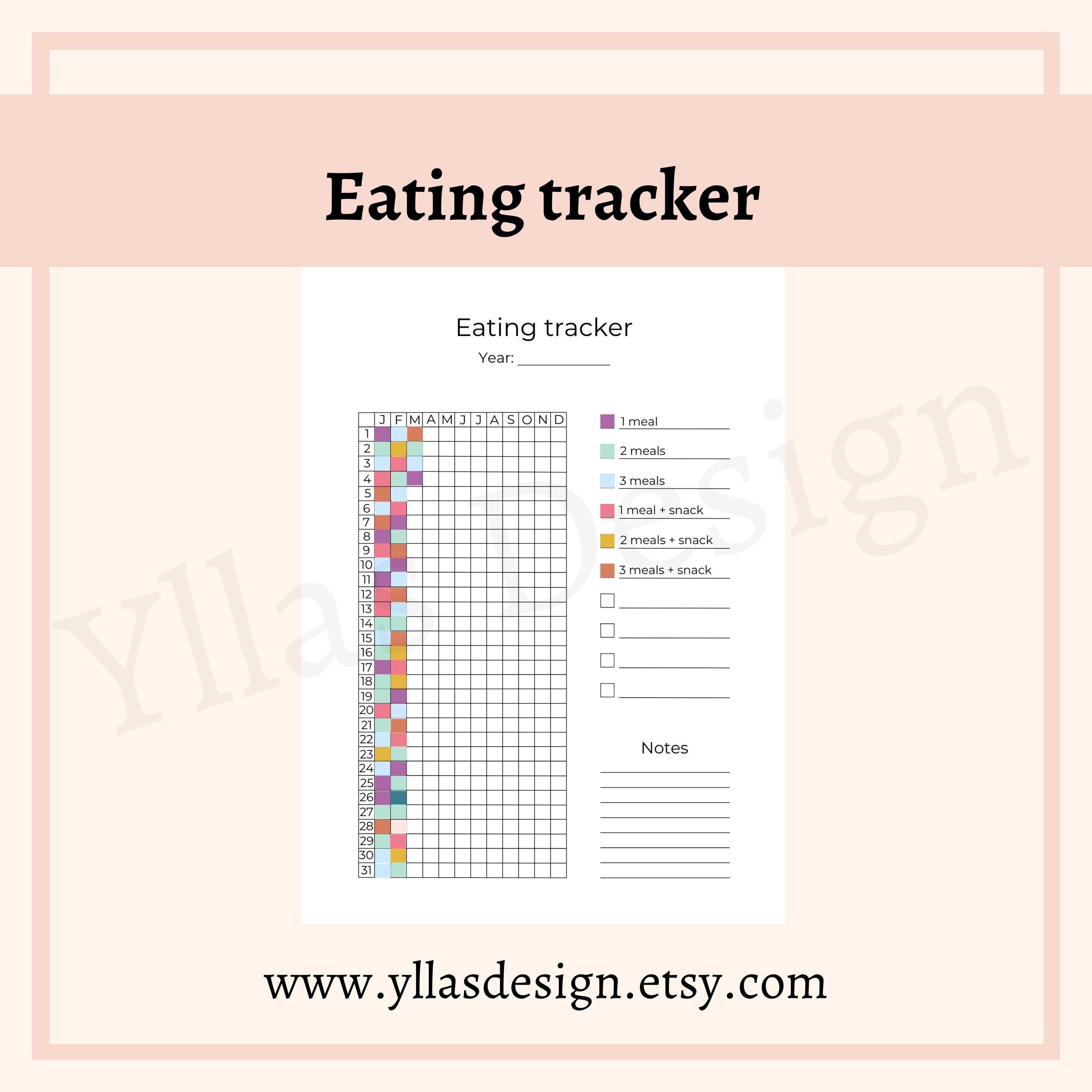 Eating tracker printable journal page pdf food log meal tracker food tracker diet tracker food diary instant download a4 a5 half letter
