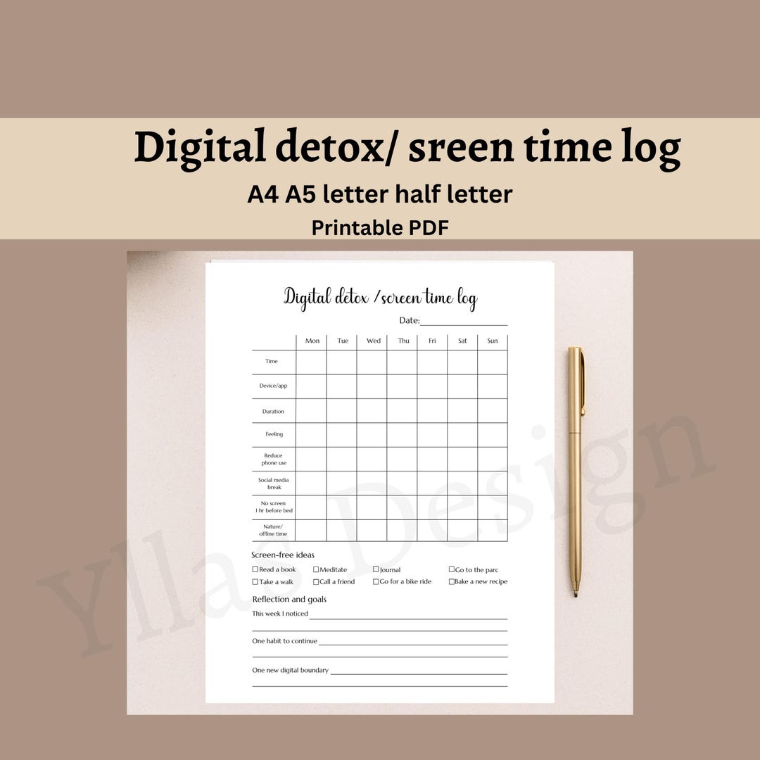 Digital Detox and Screen Time Log Printable Pdf Reduce Phone Use ...