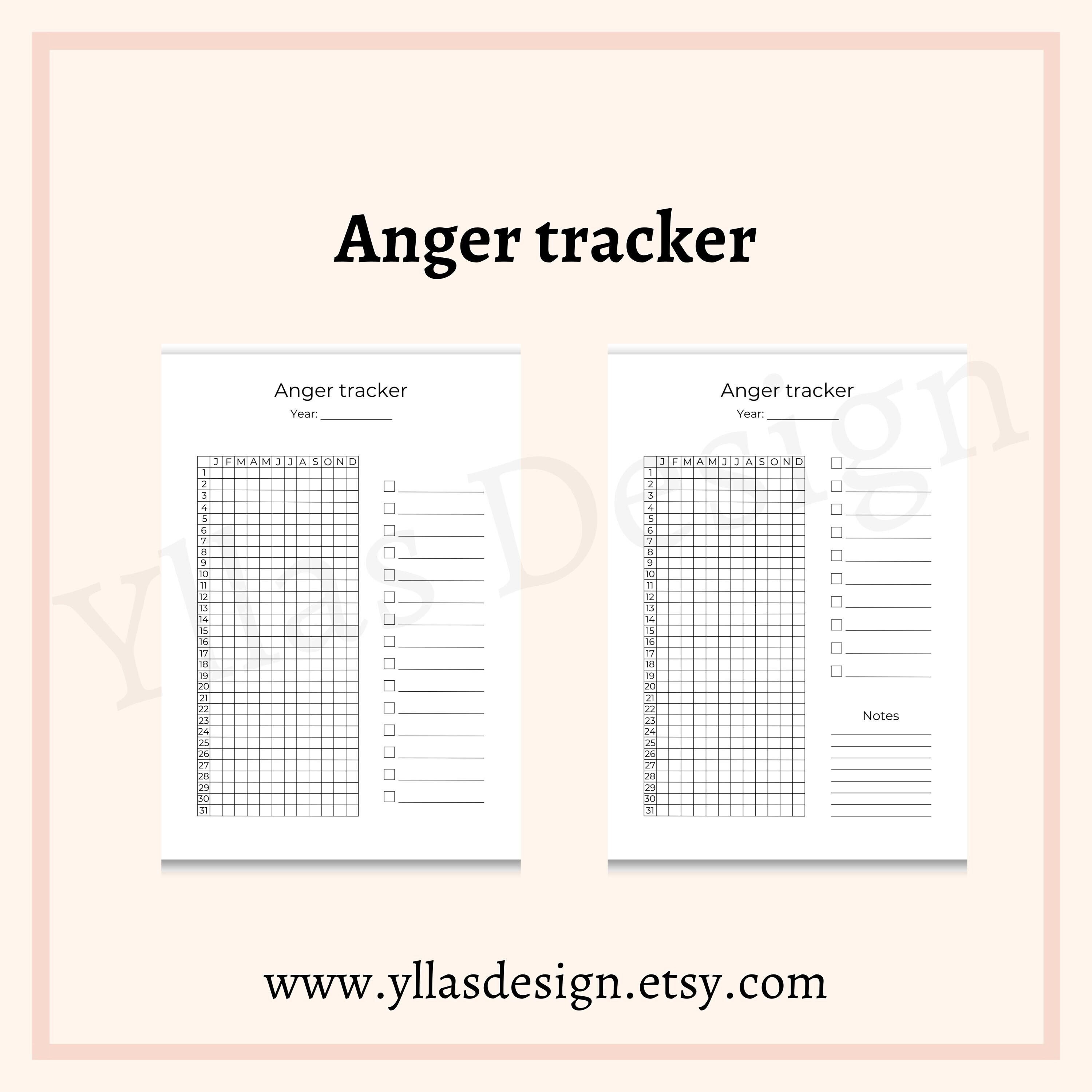 Anger Tracker Planner Page Printable Pdf Mood Tracker Daily Tracker a ...