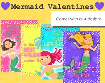 Mermaid Valentines | Printable | Valentines Day Cards | Valentines Cards For Kids | Printable Valentines Cards | Valentines Day for Kids