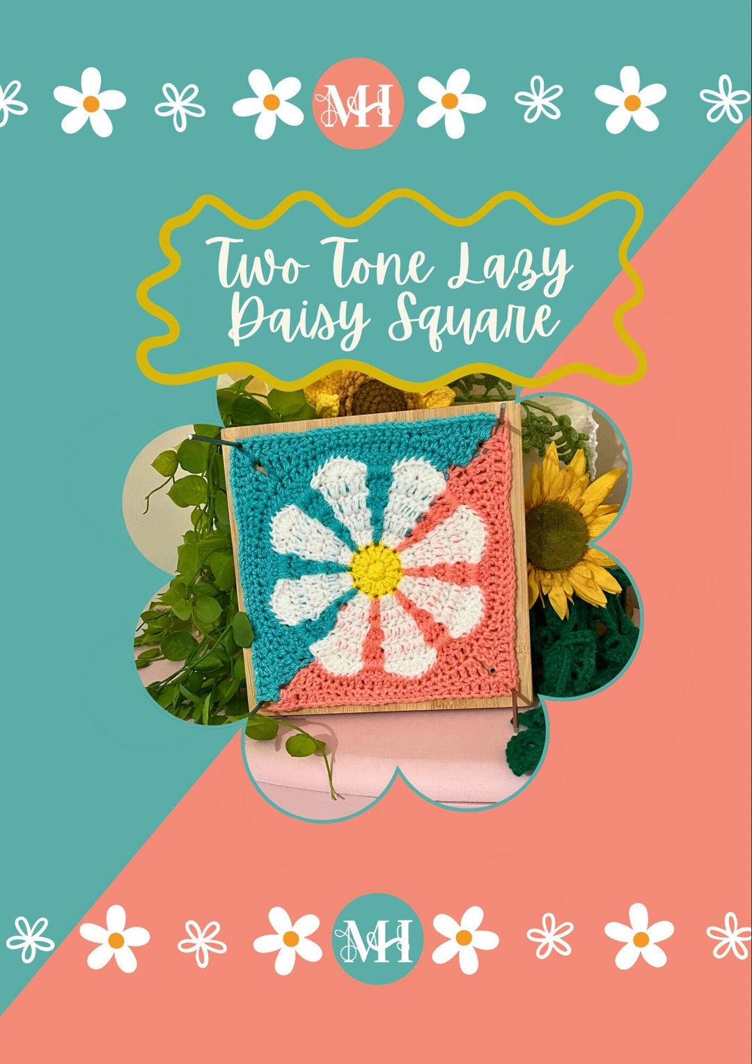 Two Tone Crochet Daisy Square Pattern: Step-by-step Photo Guide (PDF ...