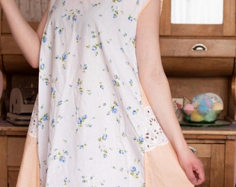 1920s Style White & Blue Floral + Peach Dress