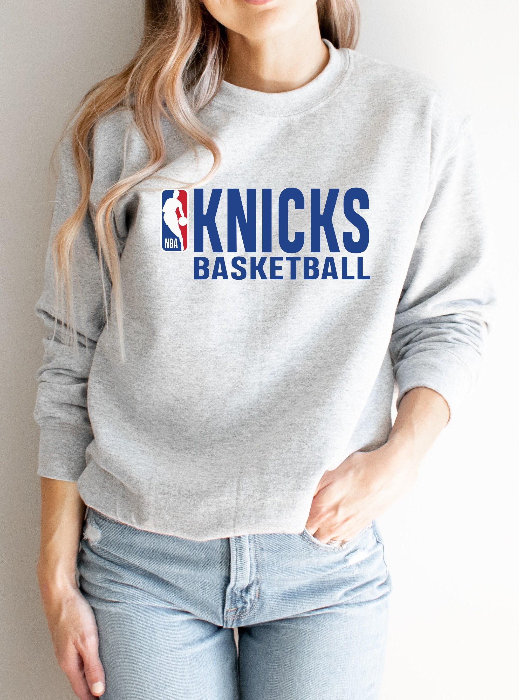 vintage 90s grey champion knicks basketball sweatshirt