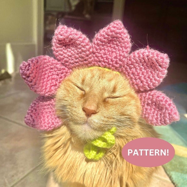 Crochet Flower Cat Hat Pattern, Cat Sunflower Hat Pattern