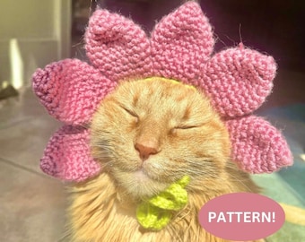 Crochet Flower Cat Hat Pattern, Cat Sunflower Hat Pattern