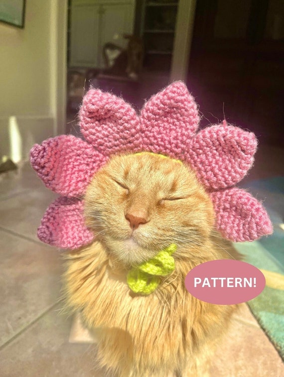 Crochet Flower Cat Hat Pattern, Cat Sunflower Hat Pattern