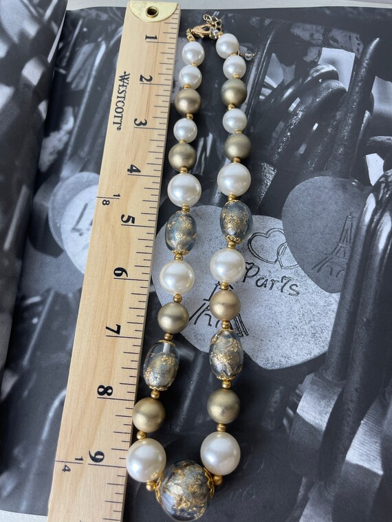 Gold Foil Faux Pearl Vintage Venetian Necklace - image 6