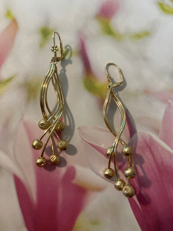 Beautiful Goldtone Dangle ball Earrings - image 5