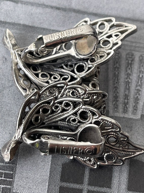 Vintage Lisner Clip on Silver tone Leaf Earring - image 5