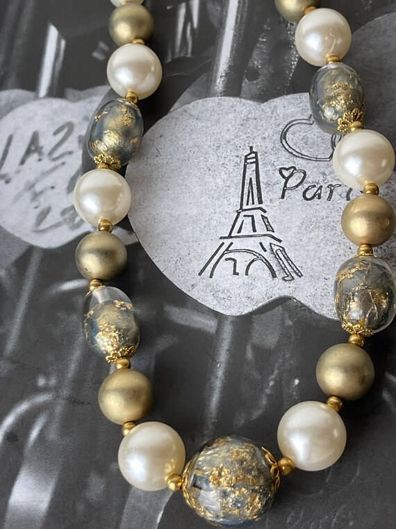 Gold Foil Faux Pearl Vintage Venetian Necklace - image 8