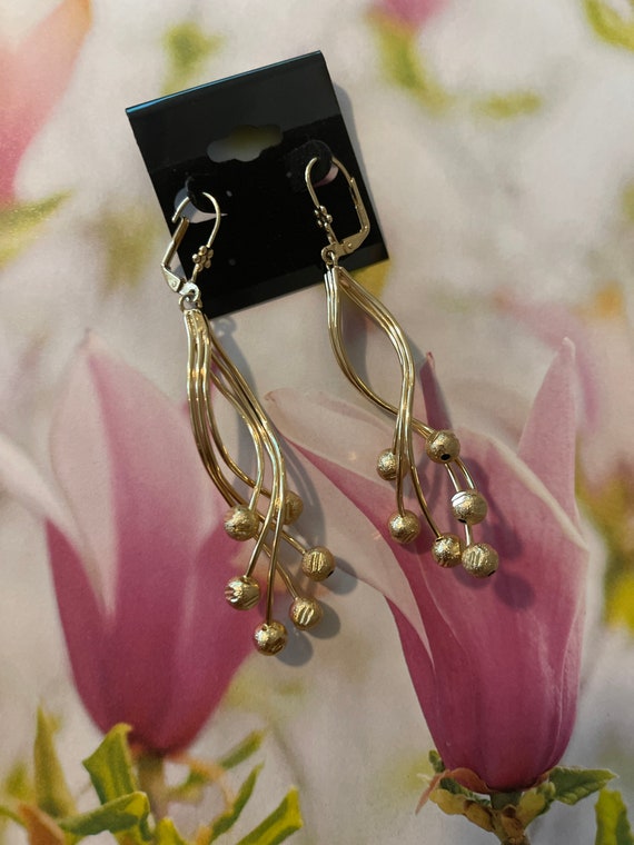 Beautiful Goldtone Dangle ball Earrings - image 4