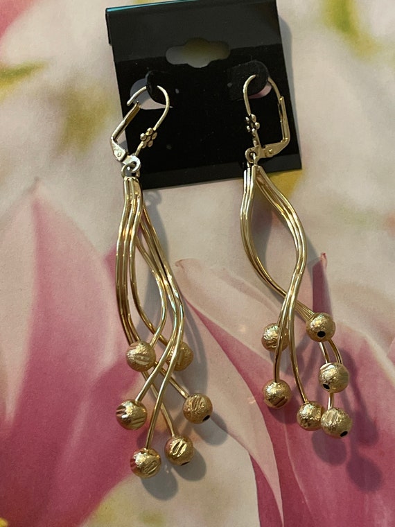 Beautiful Goldtone Dangle ball Earrings - image 3