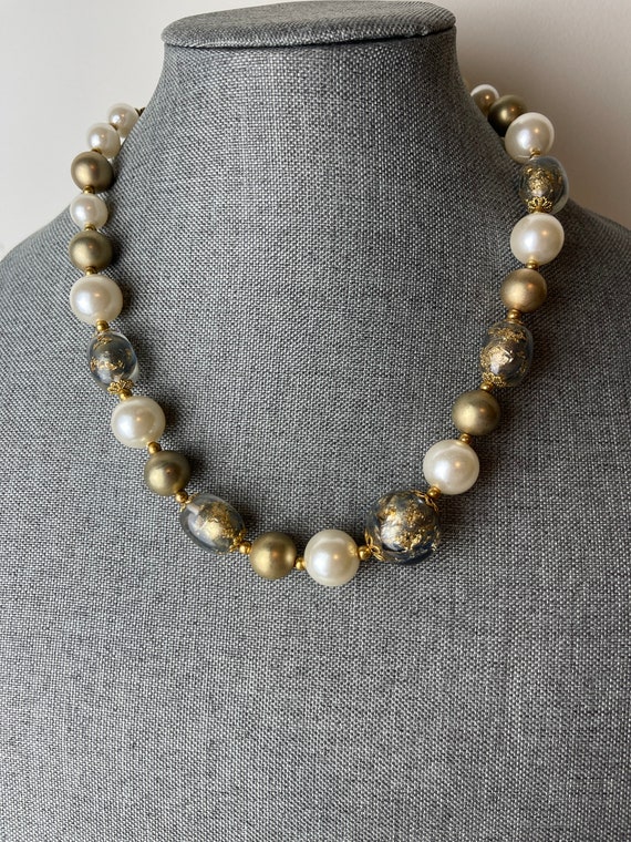 Gold Foil Faux Pearl Vintage Venetian Necklace - image 1
