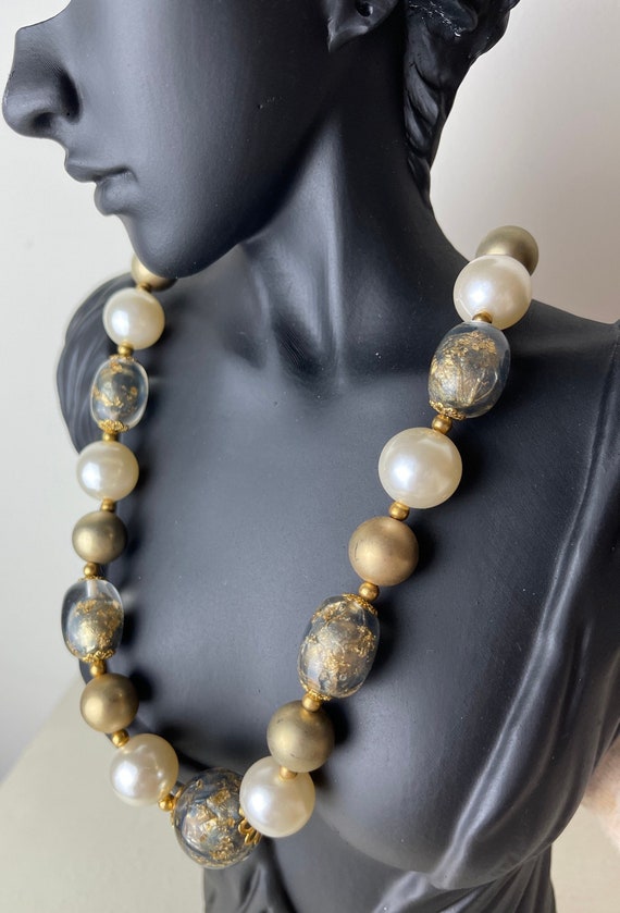 Gold Foil Faux Pearl Vintage Venetian Necklace - image 2