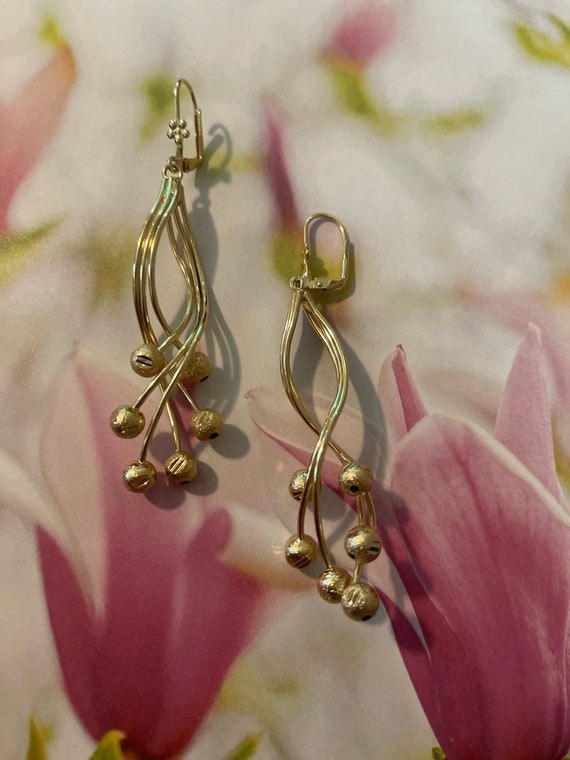 Beautiful Goldtone Dangle ball Earrings - image 2