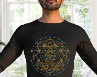 Meditation Sri Yantra Unisex Long Sleeve Tee | Men's Sacred Geometry Clothing | Spiritual Jersey T-Shirt | Festival Streetwear | Yoga Gift