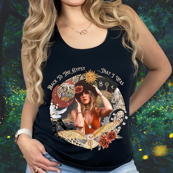 Stevie Nicks Women's Racerback Tank | Gyspy Tank Top | Fleetwood Mac Shirt | Back to the Gypsy That I Was | Witchy Woman Tanktop | Boho Gift