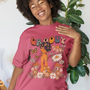 Groovy Hippie Unisex Oversized T-shirt | Black Girl Magic TShirt | Cottagecore Tee | 60s Retro | Vintage Boho Top | Comfort Colors Shirt