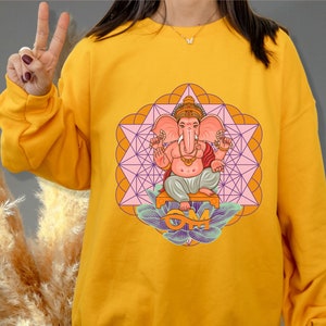 Lotus OM Ganesha Unisex Sweatshirt | Ganesh Sweater | Hindu Long Sleeve Top | Sacred Geometry Sweats | Manifestation Jumper | Yoga Gift