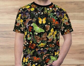 Butterfly Moth Wildflowers AOP Unisex T-Shirt | Butterflies Moths All Over Print Shirt | Cottagecore Top | Boho Gift | Botanical Wings Tee
