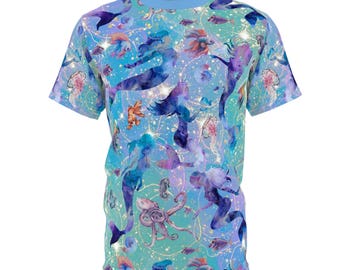 Watercolor Mermaid Fantasy AOP Unisex T-Shirt | Mermaids All Over Print Tshirt | Water Lover Long Sleeve Top | Mermaidcore Tee | Pisces Gift