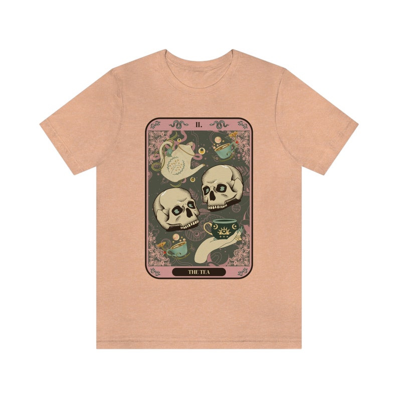 The Tea Tarot Card Unisex T-Shirt | Spill the Tea Shirt | Funny Tarot Card Shirt | Gossip Shirt | Witchy Gift | Tarot Shirt | Witchy Shirt Heather Peach