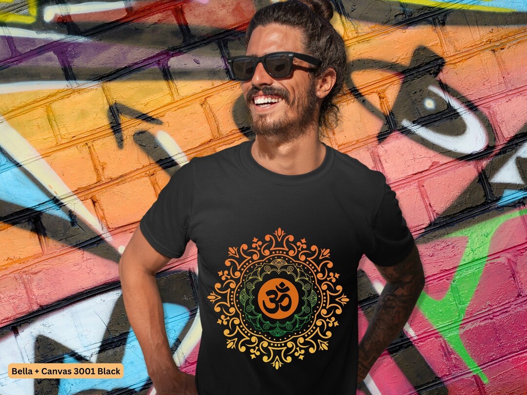 Men’s Full-Sleeve T-Shirt with OM Design & Meditating Sadhu – Spiritual Style Redefined