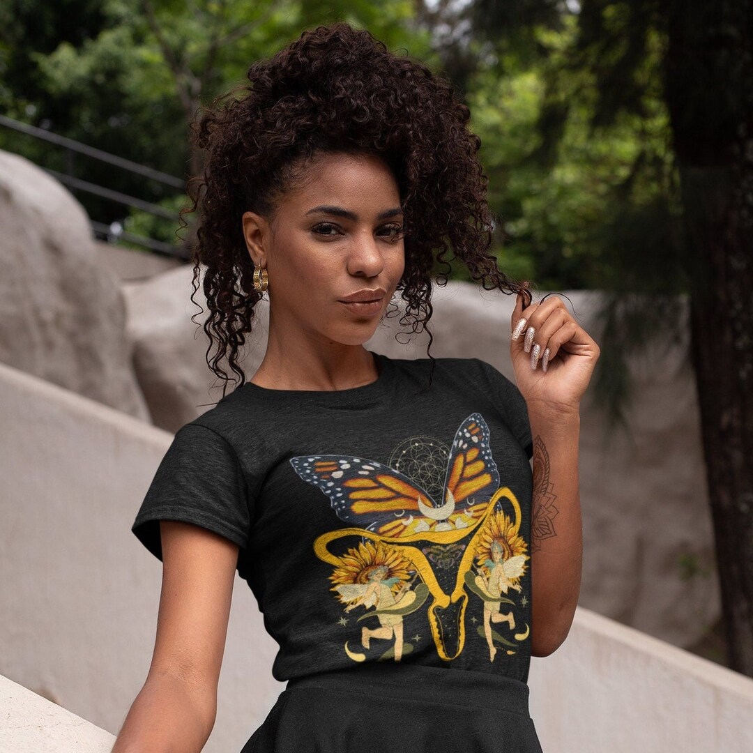 Women's Fairy Butterfly Uterus Tshirt Feminist Gift Uterus Shirt