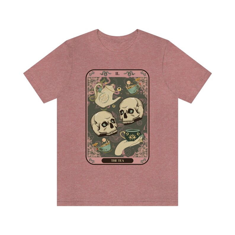 The Tea Tarot Card Unisex T-Shirt | Spill the Tea Shirt | Funny Tarot Card Shirt | Gossip Shirt | Witchy Gift | Tarot Shirt | Witchy Shirt Heather Mauve